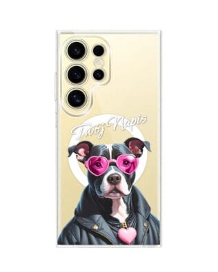 Etui do Samsung Galaxy S24 Ultra z MagSafe przeźroczyste, silikonowe Flexi, Puppy Love, pies rasy Amstaff