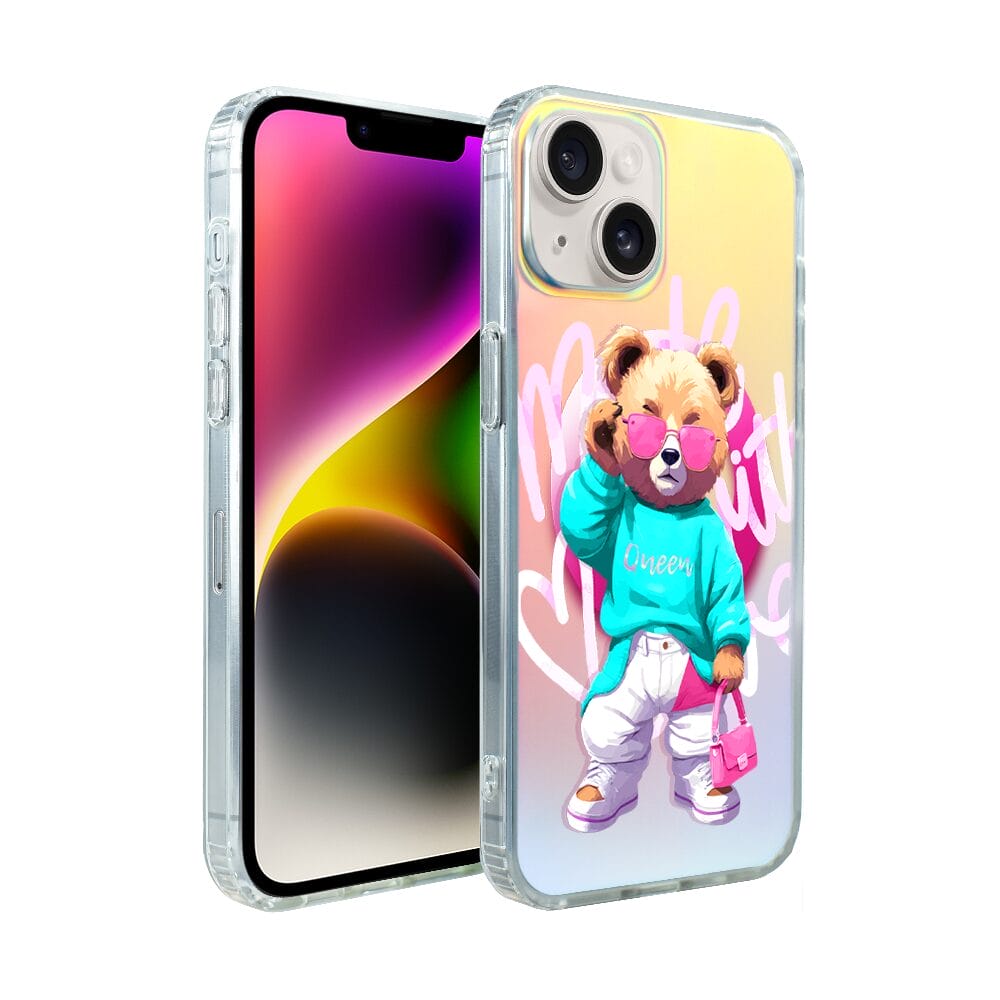 Etui do iPhone 14 IBIZU California Sunset, zmieniające kolor, Pink Queen, stylowy miś