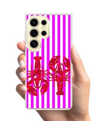 Etui do Samsung Galaxy S24 Ultra z MagSafe przeźroczyste, silikonowe Flexi, kraby z różowymi paskami