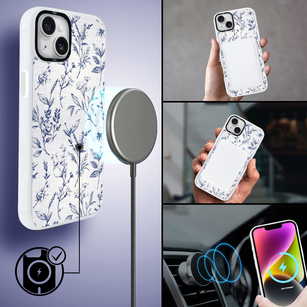 Etui do iPhone 14 Plus IBIZU DropGuard Matt z MagSafe, Pastel Bloom, Lazurowe szepty BIAŁE - obrazek 8