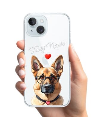 Etui do iPhone 15 Plus przeźroczyste, silikonowe Flexi, Puppy Love, pies rasy Owczarek Niemiecki