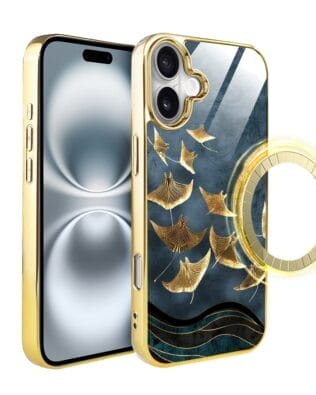 Etui do iPhone 16 IBIZU Elite Glass z MagSafe Magia Azji, Morze, Lot płaszczek, złote