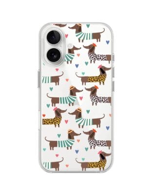 Etui do iPhone 16 Plus przeźroczyste, silikonowe Flexi, zakochane jamniki