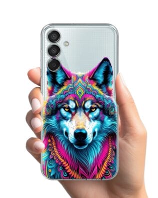 Etui do Samsung Galaxy M15 5G przeźroczyste, silikonowe Flexi, Dzika Mandala, Wilk