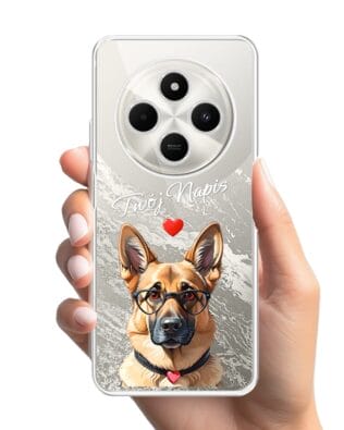 Etui do Xiaomi POCO C75 przeźroczyste, silikonowe Flexi, Puppy Love, pies rasy Owczarek Niemiecki
