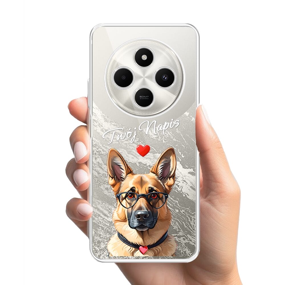 Etui do Xiaomi POCO C75 przeźroczyste, silikonowe Flexi, Puppy Love, pies rasy Owczarek Niemiecki - obrazek 2