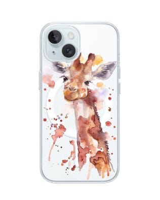 Etui do iPhone 15 Plus z MagSafe przeźroczyste, silikonowe Flexi, Akwarelowe Zoo, Żyrafa