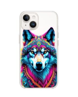 Etui do iPhone 13 z MagSafe przeźroczyste, silikonowe Flexi, Dzika Mandala, Wilk