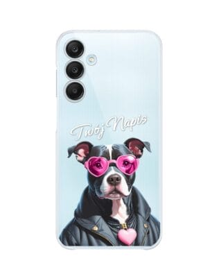 Etui do Samsung Galaxy M35 5G przeźroczyste, silikonowe Flexi, Puppy Love, pies rasy Amstaff