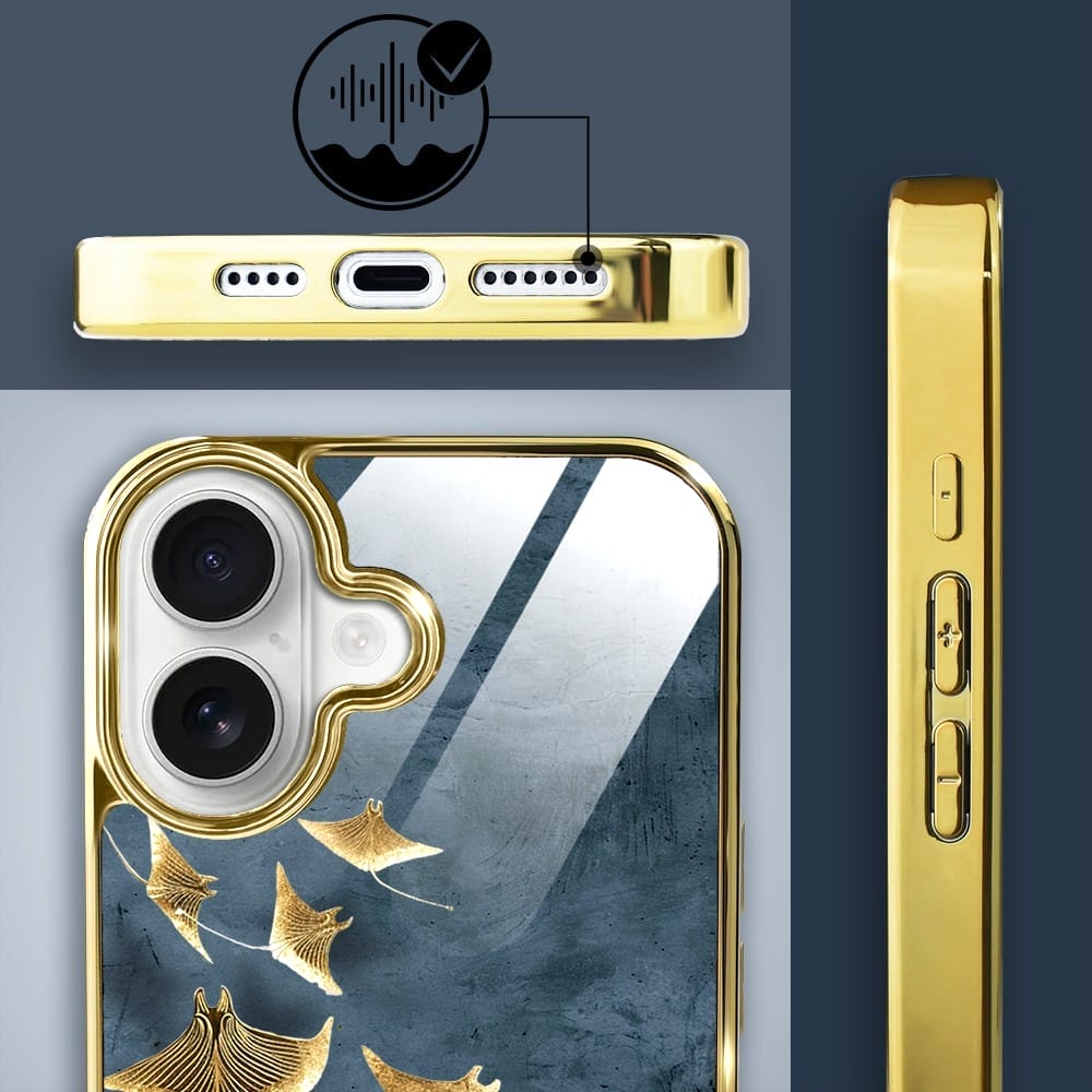 Etui do iPhone 16 IBIZU Elite Glass z MagSafe Magia Azji, Morze, Lot płaszczek, złote - obrazek 4