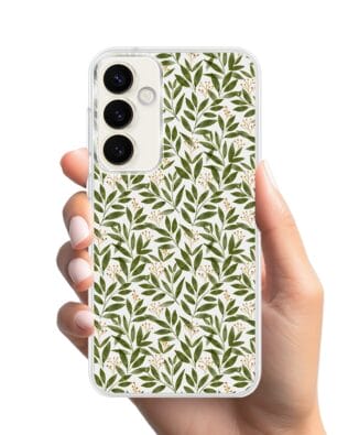 Etui do Samsung Galaxy S23 FE 5G z MagSafe przeźroczyste, silikonowe Flexi, zielone gałązki