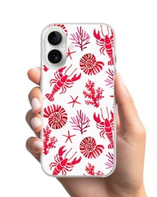 Etui do iPhone 16 przeźroczyste, silikonowe Flexi, krab, muszle