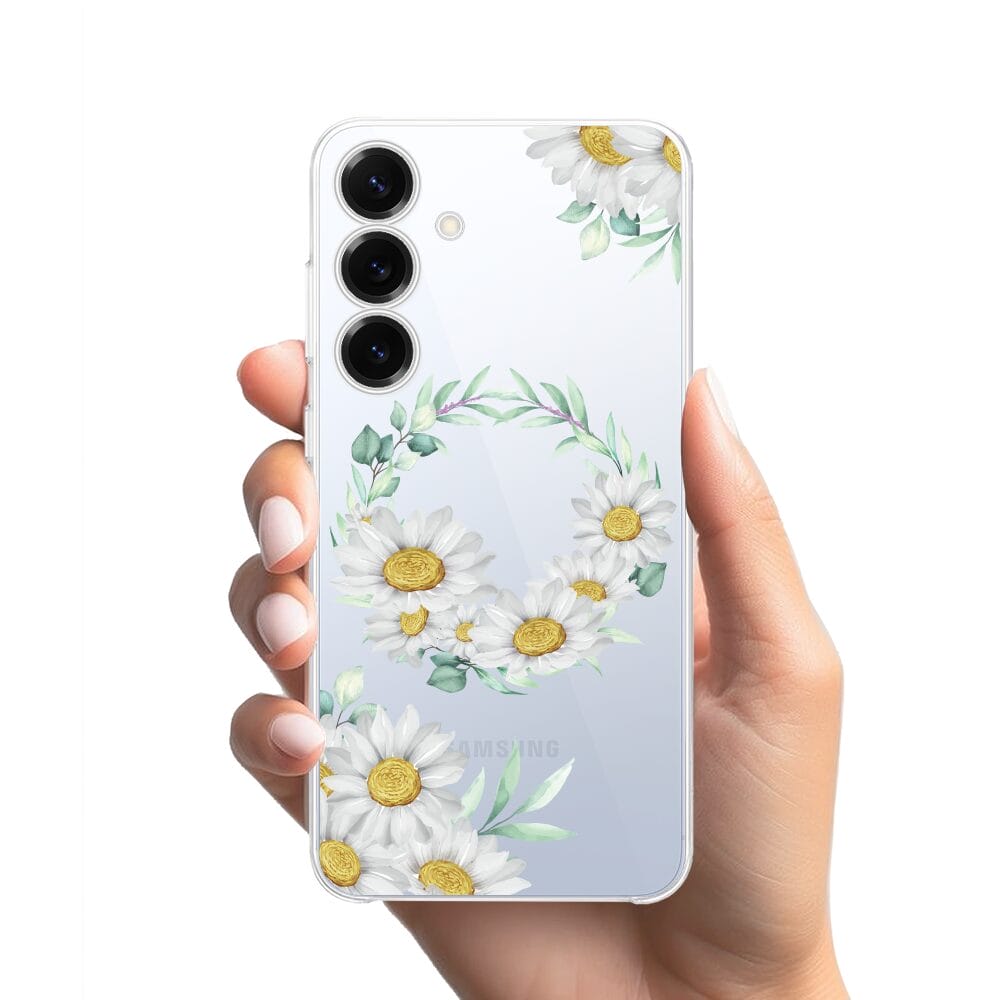 Etui do Samsung Galaxy S25 przeźroczyste, silikonowe Flexi, wianek stokrotek - obrazek 2