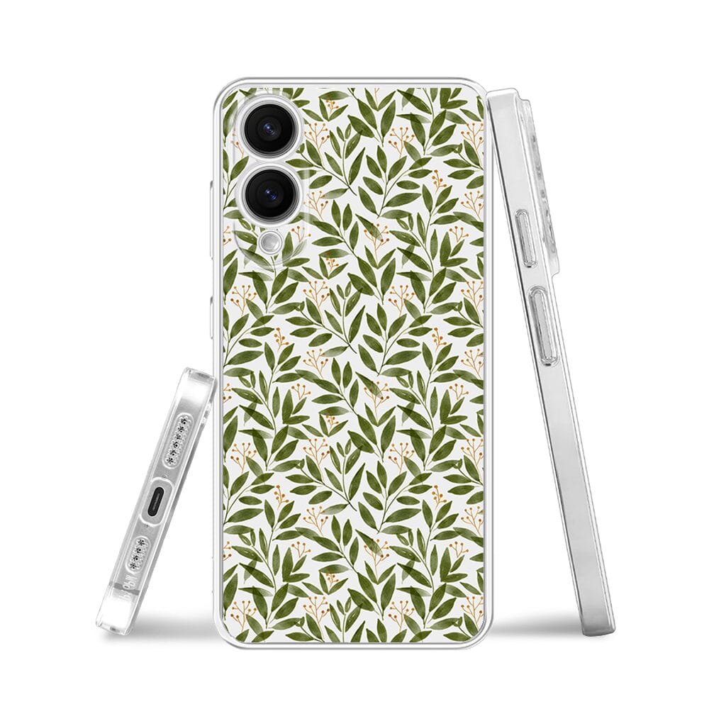 Etui do Samsung Galaxy S25 Edge przeźroczyste, silikonowe Flexi, zielone gałązki - obrazek 3