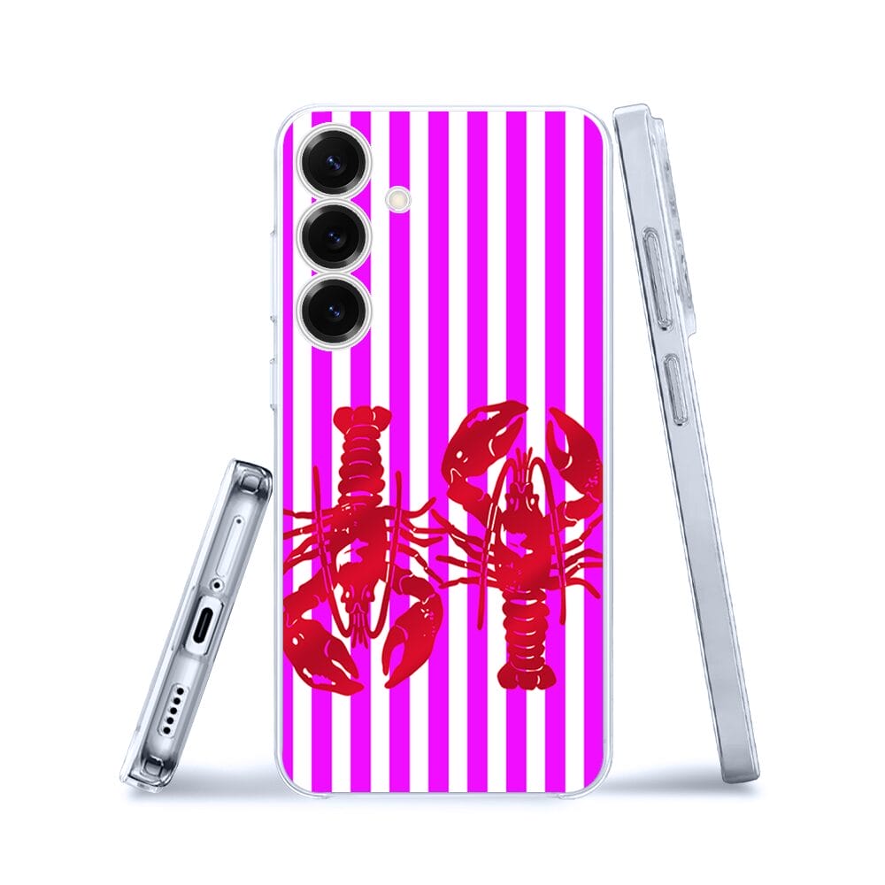 Etui do Samsung Galaxy S25 przeźroczyste, silikonowe Flexi, kraby z różowymi paskami - obrazek 3