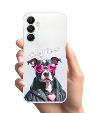 Etui do Samsung Galaxy A25 5G przeźroczyste, silikonowe Flexi, Puppy Love, pies rasy Amstaff