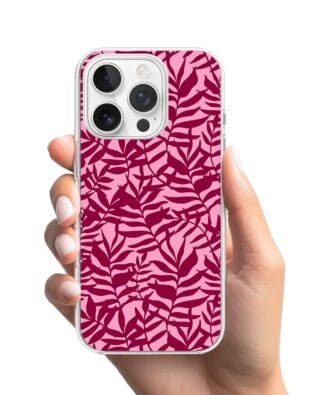 Etui do iPhone 14 Pro Max z MagSafe przeźroczyste, silikonowe Flexi, bordowe liście