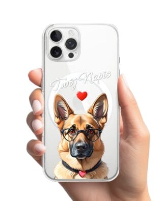 Etui do iPhone 12 Pro z MagSafe przeźroczyste, silikonowe Flexi, Puppy Love, pies rasy Owczarek Niemiecki