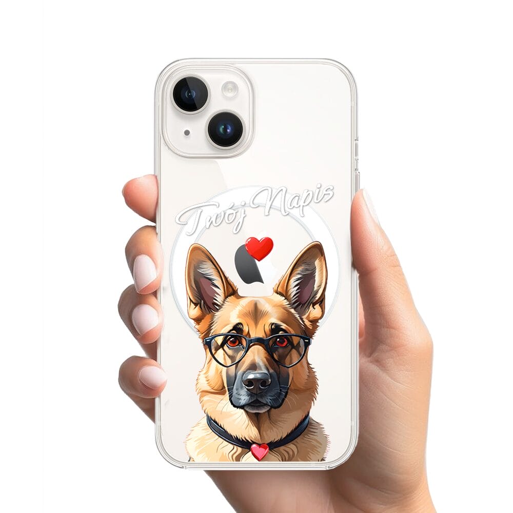 Etui do iPhone 14 z MagSafe przeźroczyste, silikonowe Flexi, Puppy Love, pies rasy Owczarek Niemiecki - obrazek 2