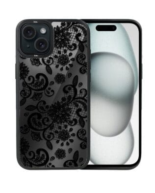 Etui do iPhone 15 Plus IBIZU DropGuard Matt z MagSafe, Midnight, Koronkowa czerń