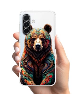 Etui do Samsung Galaxy A36 5G przeźroczyste, silikonowe Flexi, Dzika Mandala, Niedźwiedź