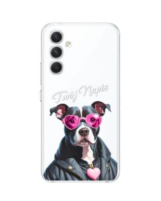 Etui do Samsung Galaxy A54 5G przeźroczyste, silikonowe Flexi, Puppy Love, pies rasy Amstaff