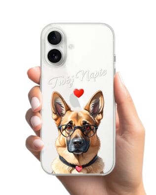 Etui do iPhone 16 Plus przeźroczyste, silikonowe Flexi, Puppy Love, pies rasy Owczarek Niemiecki