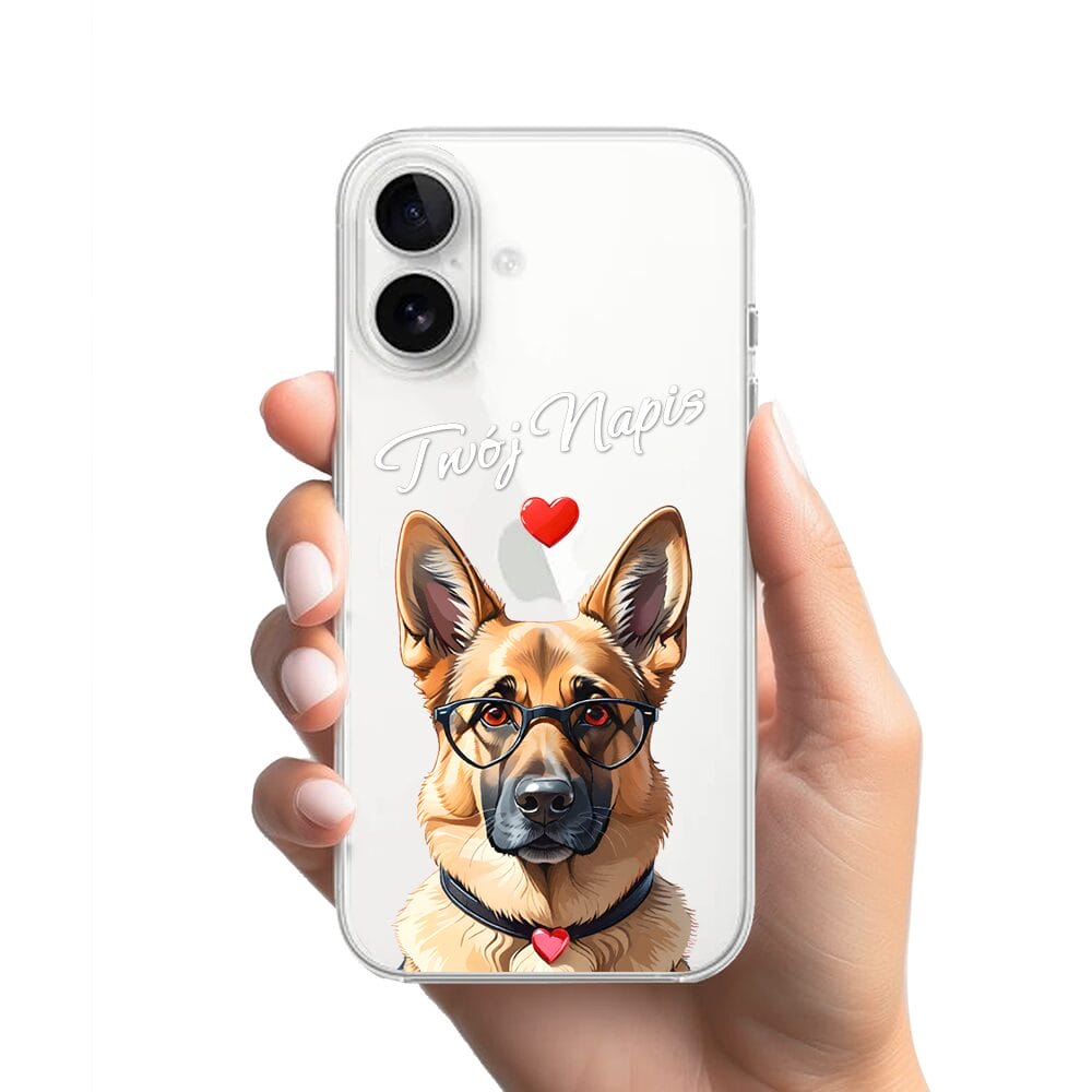 Etui do iPhone 16 Plus przeźroczyste, silikonowe Flexi, Puppy Love, pies rasy Owczarek Niemiecki - obrazek 2