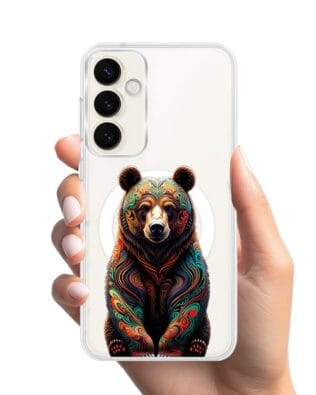 Etui do Samsung Galaxy S23 z MagSafe przeźroczyste, silikonowe Flexi, Dzika Mandala, Niedźwiedź