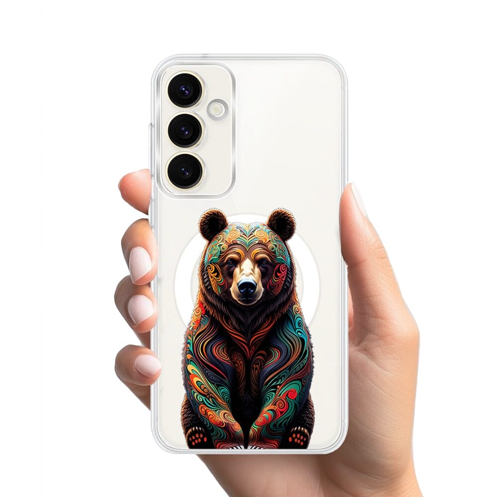 Etui do Samsung Galaxy S23 z MagSafe przeźroczyste, silikonowe Flexi, Dzika Mandala, Niedźwiedź - obrazek 2