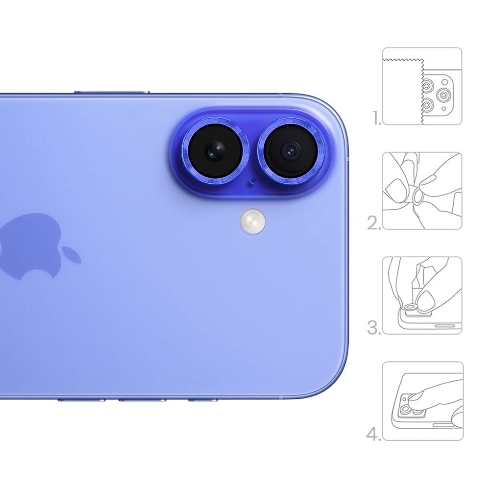 Metalowa osłona obiektywu aparatu ze szkła hartowanego 9H do iPhone 16, 1 zestaw, ultramaryna - obrazek 4
