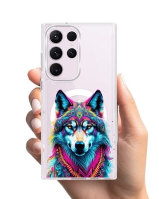 Etui do Samsung Galaxy S23 Ultra z MagSafe przeźroczyste, silikonowe Flexi, Dzika Mandala, Wilk