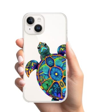 Etui do iPhone 13 przeźroczyste, silikonowe Flexi, Dzika Mandala, Żółw