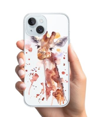 Etui do iPhone 15 przeźroczyste, silikonowe Flexi, Akwarelowe Zoo, Żyrafa