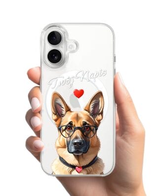Etui do iPhone 16 z MagSafe przeźroczyste, silikonowe Flexi, Puppy Love, pies rasy Owczarek Niemiecki