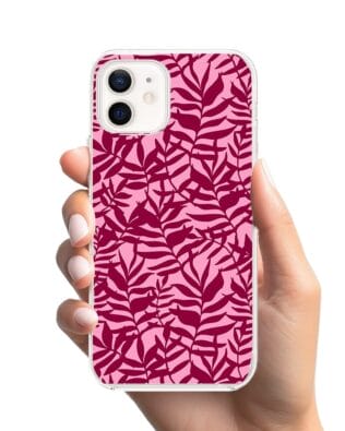 Etui do iPhone 12 Mini przeźroczyste, silikonowe Flexi, bordowe liście