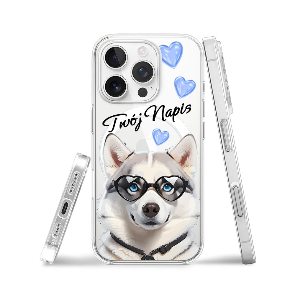 Etui do iPhone 16 Pro Max z MagSafe przeźroczyste, silikonowe Flexi, Puppy Love, pies rasy Husky - obrazek 3