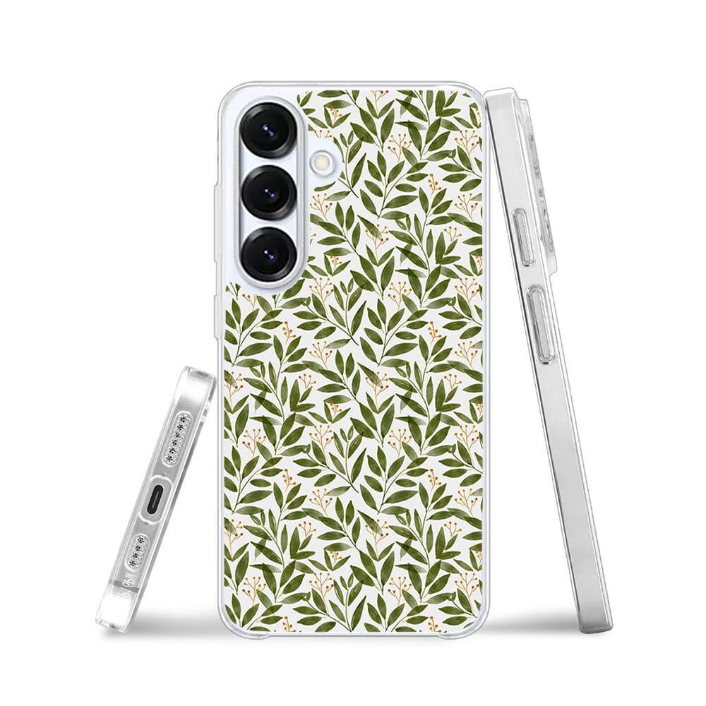 Etui do Samsung Galaxy S25 z MagSafe przeźroczyste, silikonowe Flexi, zielone gałązki - obrazek 3