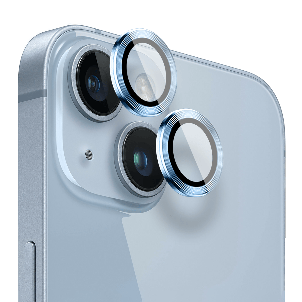 Metalowa osłona obiektywu aparatu ze szkła hartowanego 9H do iPhone 14, 1 zestaw, niebieska - obrazek 2