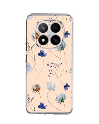 Etui do Xiaomi Redmi Note 14 Pro 4G przeźroczyste, silikonowe Flexi, kwiatki niebieskie na pudrowym tle