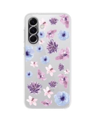 Etui do Samsung Galaxy A56 5G przeźroczyste, silikonowe Flexi, kwiatki niebieskie, fioletowe