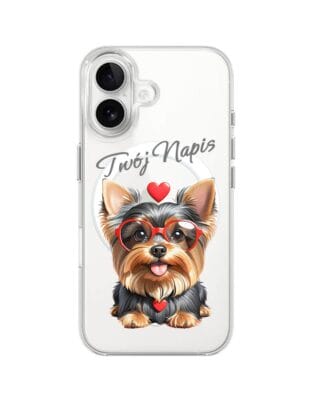 Etui do iPhone 16 Plus z MagSafe przeźroczyste, silikonowe Flexi, Puppy Love, pies rasy York