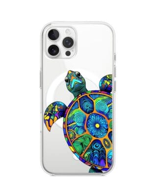 Etui do iPhone 12 Pro Max z MagSafe przeźroczyste, silikonowe Flexi, Dzika Mandala, Żółw