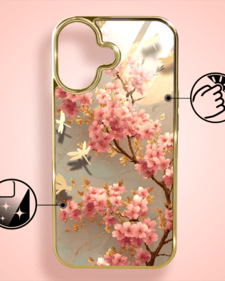 Etui do iPhone 16 IBIZU Elite Glass z MagSafe Magia Azji, Taniec sakury, złote