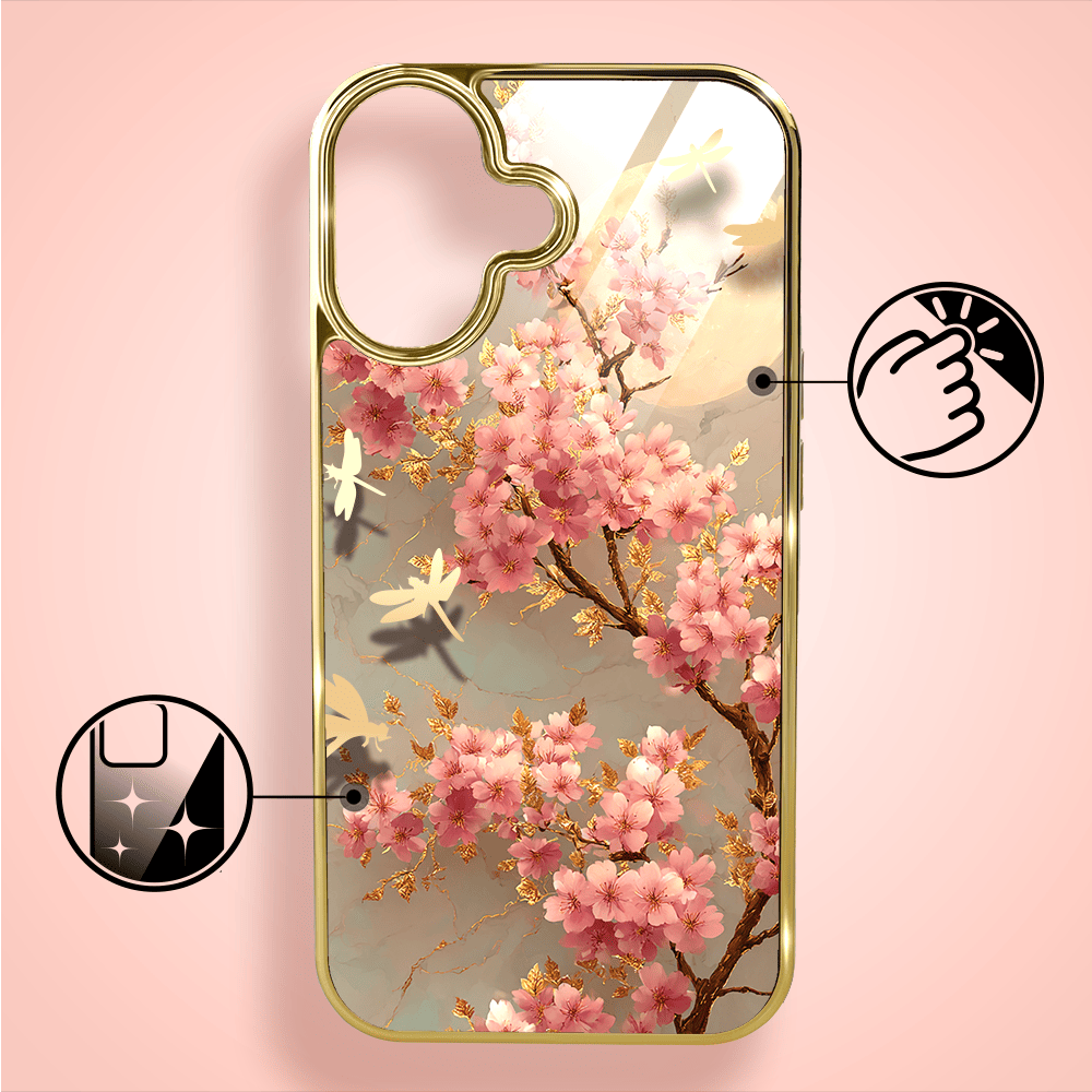 Etui do iPhone 16 IBIZU Elite Glass z MagSafe Magia Azji, Taniec sakury, złote - obrazek 2