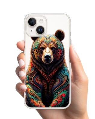 Etui do iPhone 14 Plus przeźroczyste, silikonowe Flexi, Dzika Mandala, Niedźwiedź