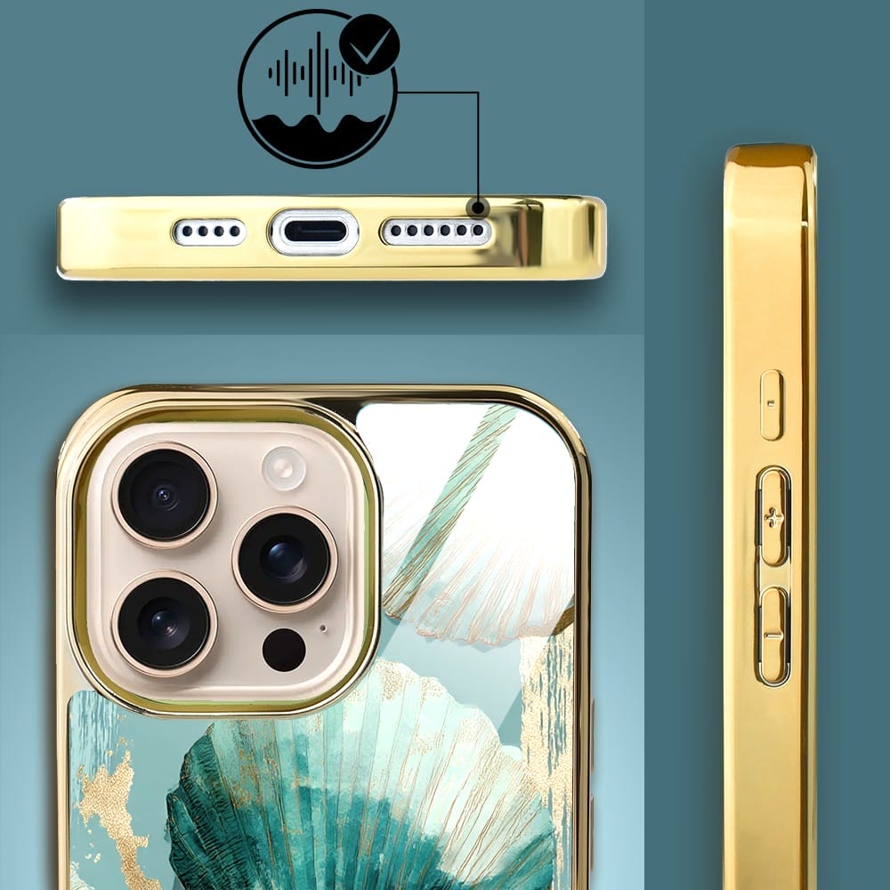 Etui do iPhone 16 Pro Max IBIZU Elite Glass z MagSafe Morze, Turkusowy skarb, złote - obrazek 4