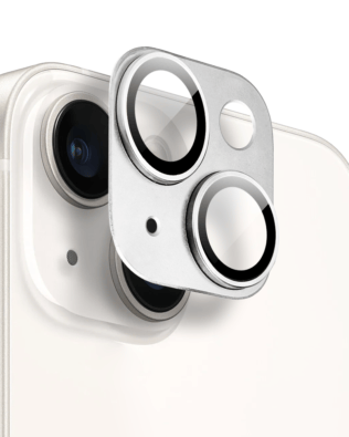 Metalowa osłona na cały aparat z wbudowanymi szkłami do iPhone 14, srebrna