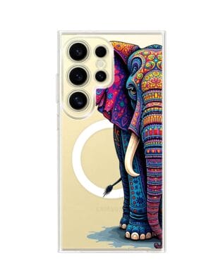 Etui do Samsung Galaxy S24 Ultra z MagSafe przeźroczyste, silikonowe Flexi, Dzika Mandala, Słoń