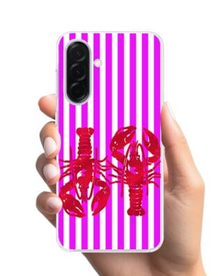 Etui do Samsung Galaxy A36 5G z MagSafe przeźroczyste, silikonowe Flexi, kraby z różowymi paskami